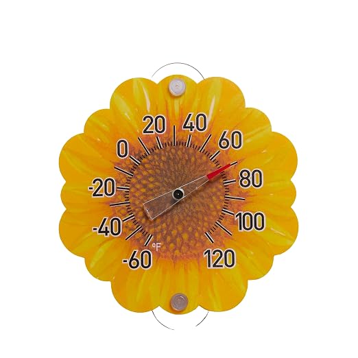 Taylor Sunflower Dial Thermometer, 4-Inch Indoor Outdoor Silicone Suction Cup Thermometer, Weather-Resistant Temperature Gauge for Patio, Pool, Garden, or Garage, Yellow