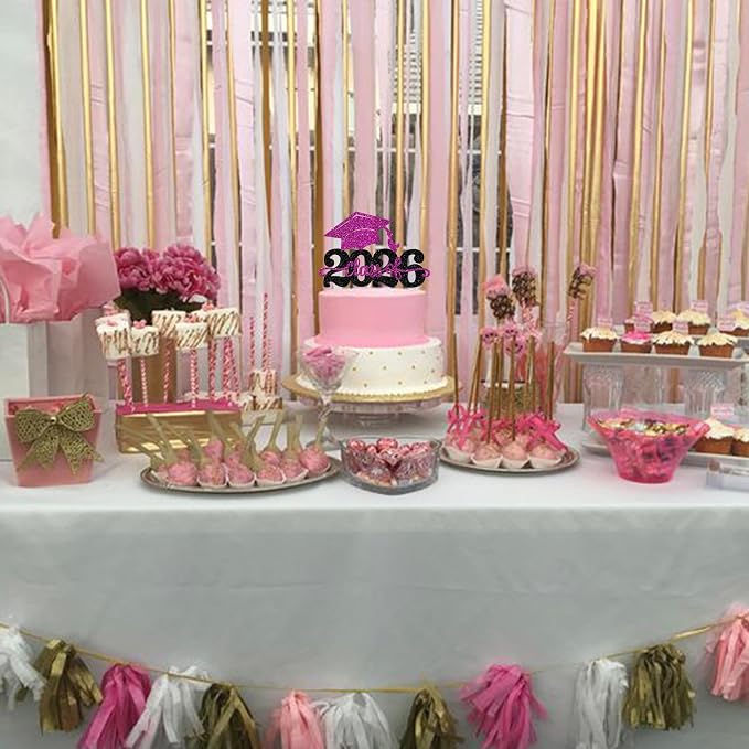 1 Pack Class of 2026 Cake Topper Glitter Congrats Grad Cap 2026 Graduation Cake Pick for 2026 Graduation Theme High School Boys Girls Graduate Party Cake Decorations Supplies Black Purple
