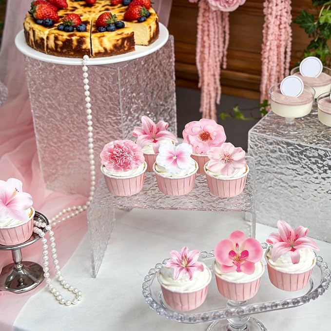 72 PCS Edible Flowers Cupcake Toppers Wafer Paper Flower Birthday Party for Baby Shower Wedding Birthday Party Cake Food Decorations Supplies