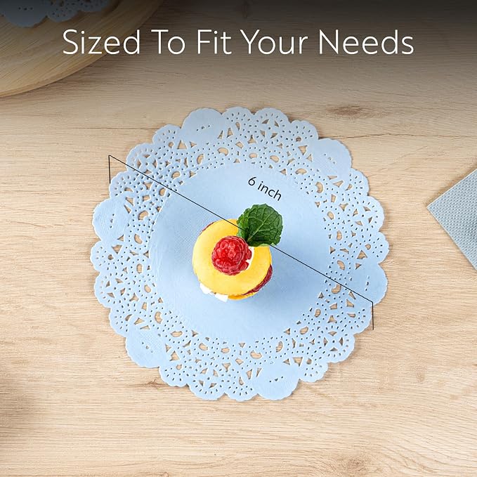 Restaurantware-Pastry Tek 6 x 6 Inch Placemat, 4000 Disposable Table Doilies - Elegant Lace Finish, Long Lasting, Sky Blue Paper Placemat, for Pastries, Cupcakes, Desserts