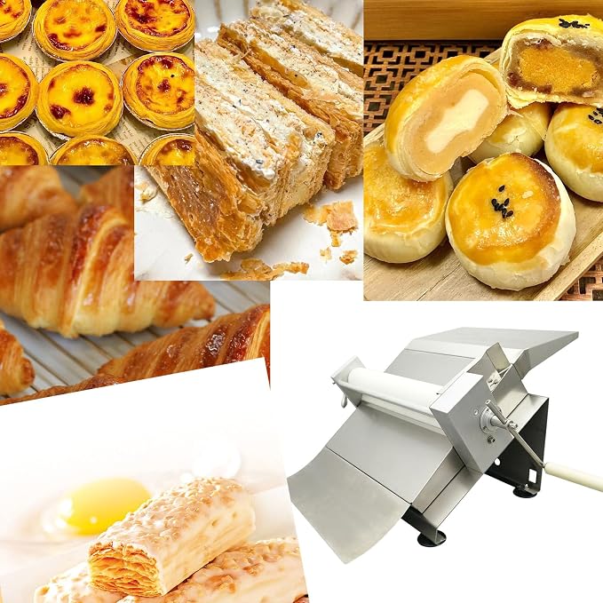 Manual Dough Sheeter Pastry Dough Press Sheeter Machine Stainless Steel Pastry Machine Pasta Maker for Icing, Fondant, Croissants, Pizza and Puff Pastry
