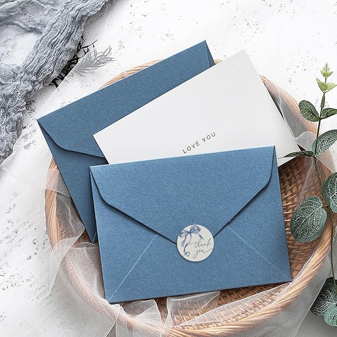 500Pcs Blue Thank You Stickers, 1.5 Inch Watercolor Bowknot Thank You Labels, Self-Adhesive Small Business Stickers for Gift Packaging (Blue)