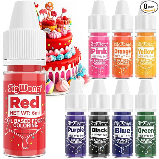 Oil Based Food Coloring - 8 Colors Upgraded Food Coloring for Chocolate, SigWong Oil Based Food Dye for Cake Decorating, Baking, Cookies, Icing Frosting, Fondant - 0.25 Fl.Oz/Bottles