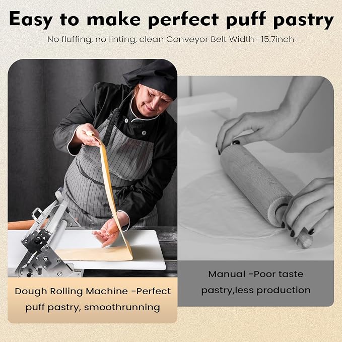 New Upgraded 15.5" Folding Dough Sheeter, Thickness Adjustable Manual Dough Roller, Machine Stainless Steel Sheeter, Baking Pastries and Bread, for Home and Commercial Bakeries