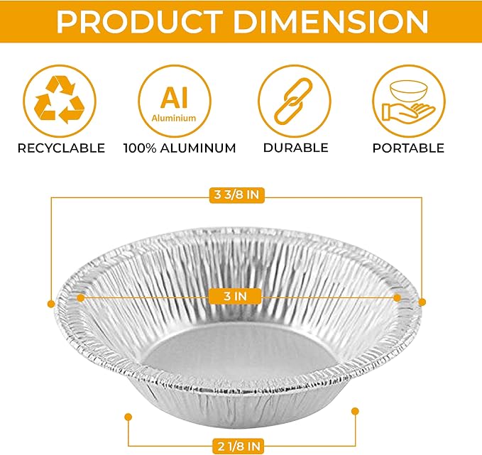 Aluminum Foil Tart Pans, 3 3/8 Inch, 200 Count | Mini Pie Tins, Made in USA, Disposable