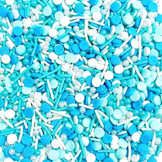 Sentovac Blue Sprinkles Edible Blue and White Round Confetti Jimmies Pearls for Cake Decorating Candy Cupcake Cookie Baking Donuts Ice Cream Dessert Decorations