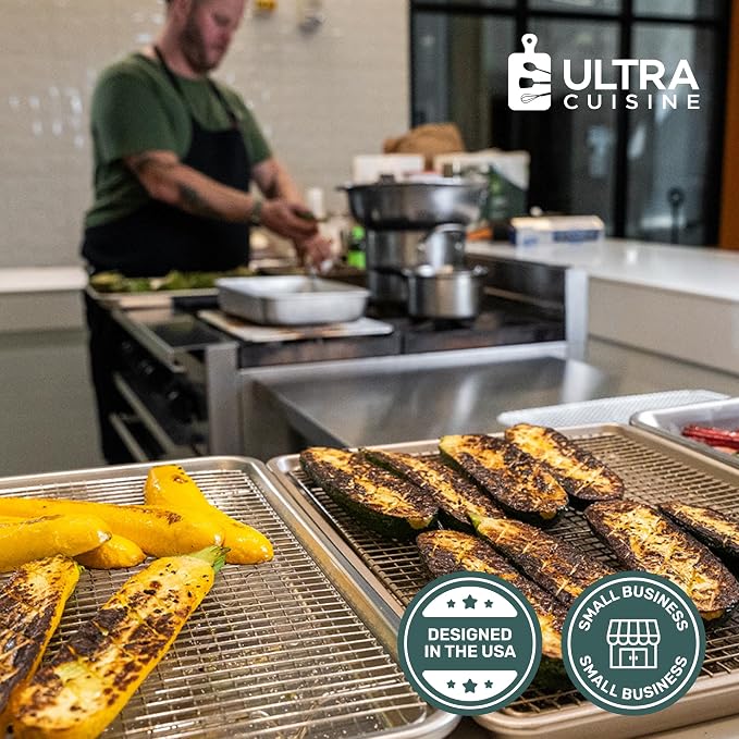 Ultra Cuisine Stainless Steel 8.5 x 12-inch Cooling and Baking Rack - Oven-Safe - Dishwasher-Safe - Heavy Duty - Tight Wire Bake for Oven Cooking - Quarter Sheet Pan - Ideal as Roasting Rack