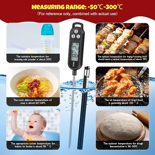 Copkim 12 Pcs Meat Food Thermometer Food with Probe Water Liquid Instant Read Digital Thermometer Kitchen Cooking Supplies for Cooking BBQ Milk Yogurt (Black,White,Red)