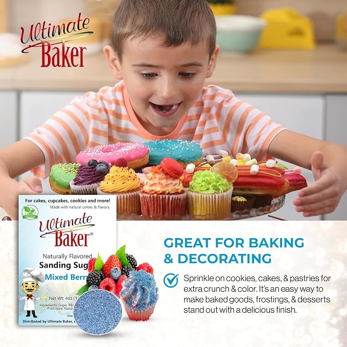 Ultimate Baker Flavored Sanding Sugar (1x4oz) - Burst of Flavor & Color for Cakes, Cookies & More, All-Natural, Perfect for Baking & Decorating or as a Flavored Coffee Sugar (Mixed Berry)