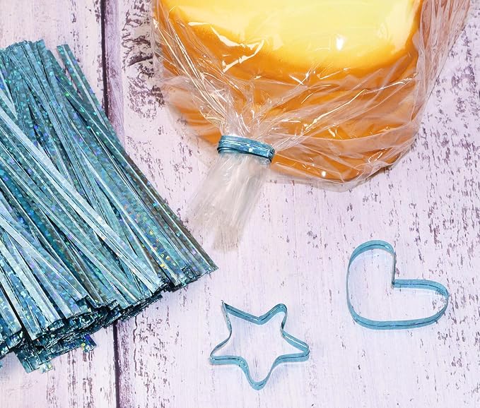 Mini Skater 4" Metallic Twist Ties Foil Bread Ties for Packaging Bakery Candy Goodies Cookies Gift Cellophane Treat Bags Christmas Wedding Party Favor Supplies,500Pcs (Blue)