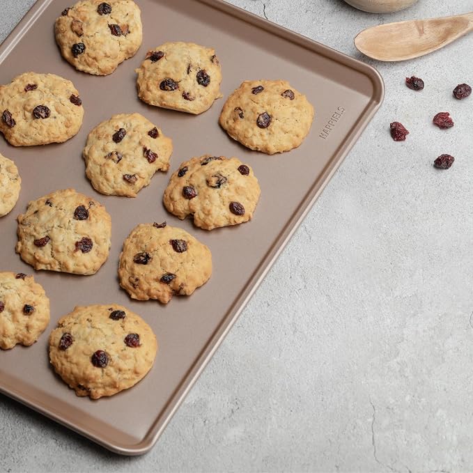HAPPIELS 13x17in Nonstick Rimless Cookie Sheet 2-Pack, PFOA & BPA Free | PFOA free Cookie Sheet Set without rim, Half Sheet Pan for Oven Baking without lip