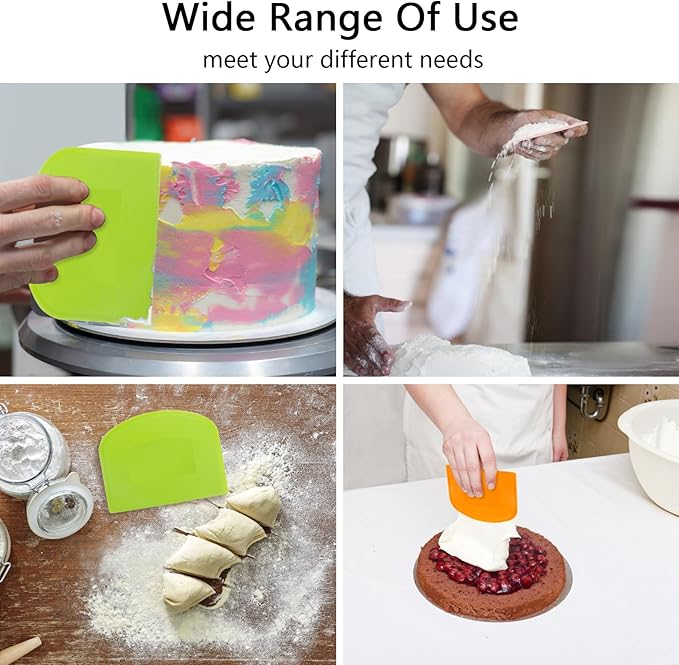 Dough Cutter Bench Scraper for Baking, 5 PCs BPA Free PE Plastic Flexible Bowl Scraper, Food-safe Plastic Dough Scraper for Bread Cake Dough Fondant Icing (White, Green, Orange, Blue, Pink)