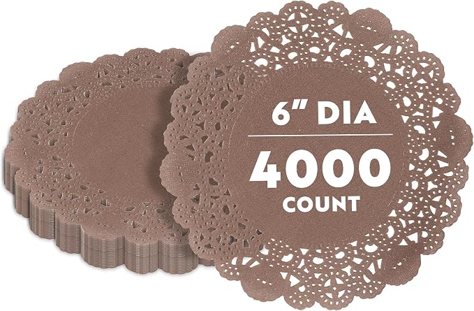 Restaurantware-Pastry Tek 6 x 6 Inch Placemat, 4000 Disposable Table Doilies - Elegant Lace Finish, Long Lasting, Brown Paper Placemat, for Pastries, Cupcakes, Desserts