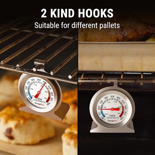 TempPro Oven Thermometer for Gas Oven, 50-300°C/100-600°F Smoker Temperature Gauge with 431 Stainless Steel, Analog Instant Read Cooking Thermometer (Previously ThermoPro)