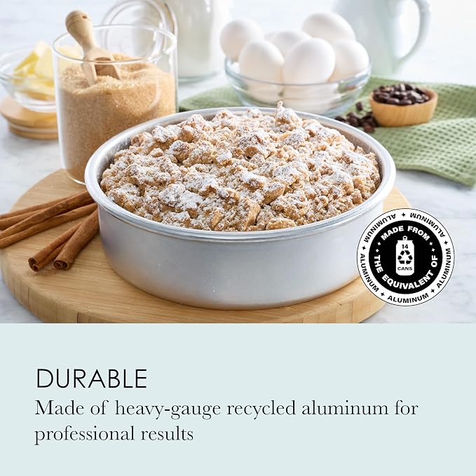 Chicago Metallic 8 Inch Round Cake Pan, Heavy-Gauge Recycled Aluminum Baking Pan with Wire-Reinforced Rim for Even Baking, Layer Cakes, Cheesecakes, Casseroles and Quiches