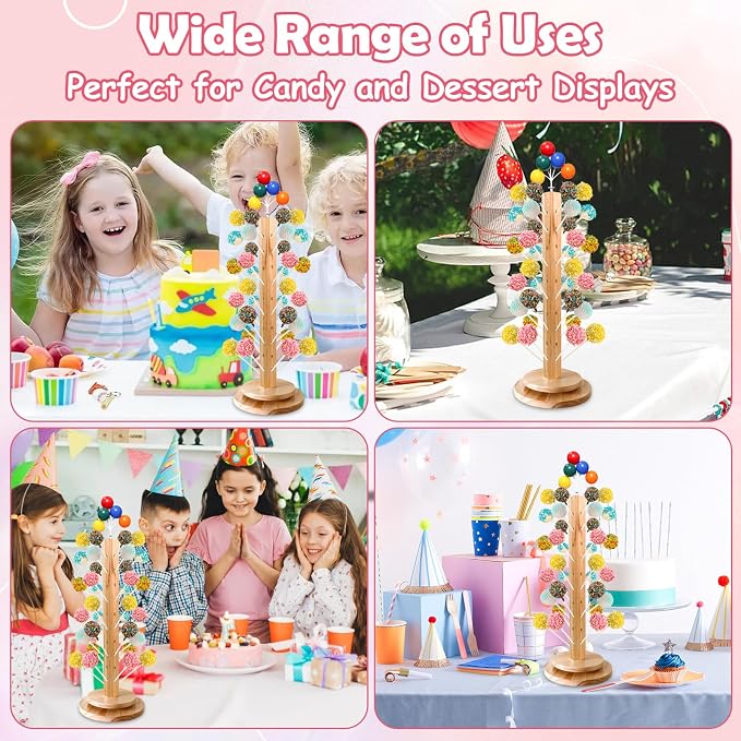 Wood Cake Pop Stand 36 Holes with Spinning Base,Cake Pop Holder Stand for Dessert Table,Lollipop Holder Candy Table Display, Dessert Stand for Wedding Birthday Baby Shower Parties Anniversaries (2 Pack)