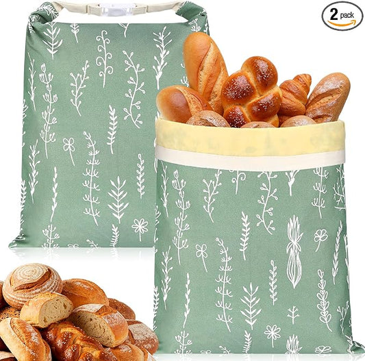2 Pcs XL Beeswax Bread Bags for Sourdough Reusable 13” x 17” Large Bread Bags with Improved Beeswax Coating Food Wraps for Mother's Day Homemade Loaf Fresh Freezer(Flowers)