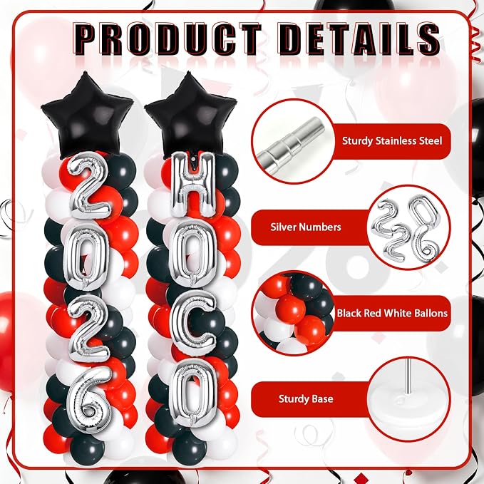 2 Sets Homecoming 2026 Balloon Column Stand Party Decorations Kits with Balloons Class of 2026 Hoco Balloon Tower Stand Kit for Homecoming Prom Party Photo Booth Props Backdrop Decor Party Supplies