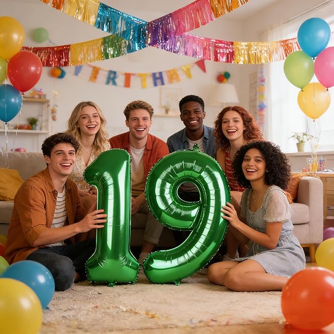 40Inch Balloon Number, Dark Green Number 19 Balloons Birthday Decoration for Men & Women, Foil Dark Green Party Decorations for Birthday Wedding Engagement Memroial Day's