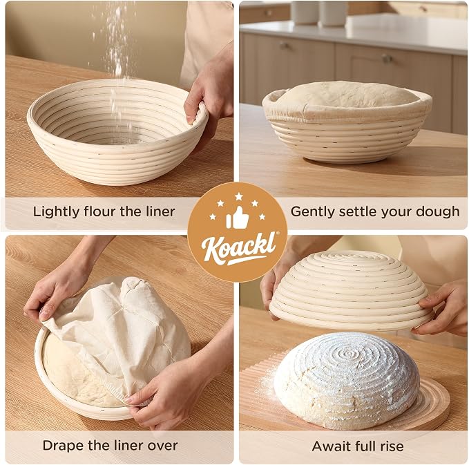 Koackl Bread Proofing Cover - 6 Pack Basket Linen Cloths, Reusable Cotton Bread Proofing Liners for Sourdough Baking, 9" Compatible with Round Banneton Baskets