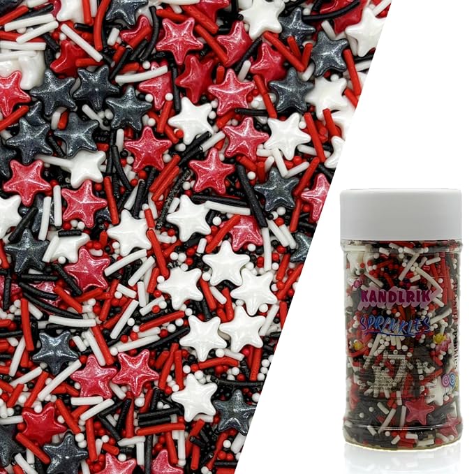 Halloween Mixed Red & Black & White Pearls Sprinkles Edible Stars Cake Decorating Stars Cake Decorations Cupcake Toppers Cookie Decorating Perfect for Cakes,Cupcakes,Desserts Toppings 3OZ
