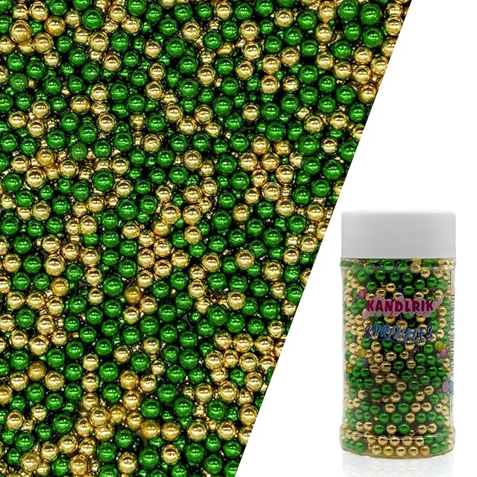 Edible Dark Silver Green & Super Gold Pearl Sugar Sprinkles Candy 4mm Mini Pearls Cake Decorations Cupcake Decorating Perfect for Wedding Party Valentine Christmas Supplies 3OZ