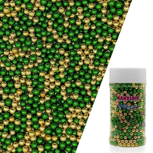 Edible Dark Silver Green & Super Gold Pearl Sugar Sprinkles Candy 4mm Mini Pearls Cake Decorations Cupcake Decorating Perfect for Wedding Party Valentine Christmas Supplies 3OZ