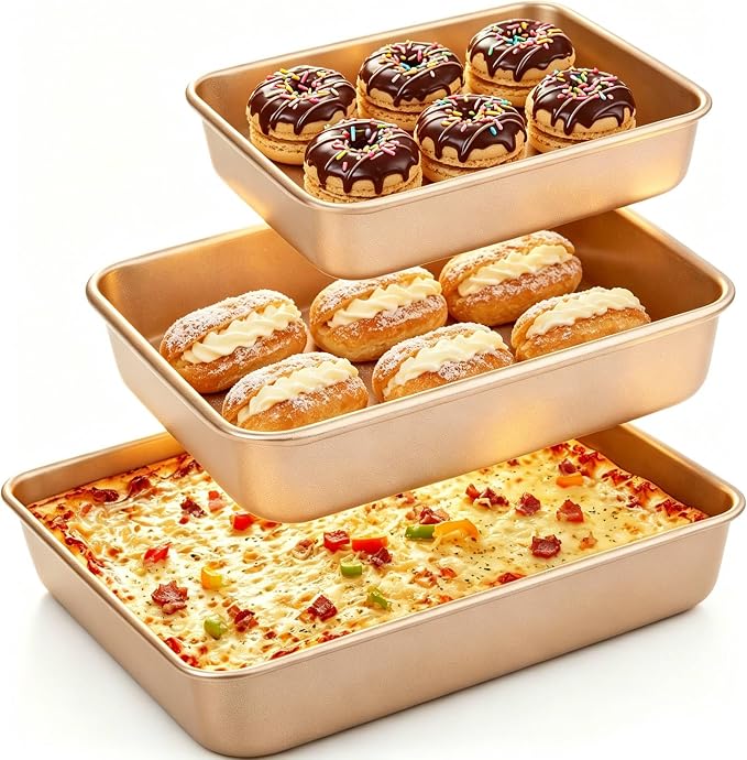 AMAGABELI GARDEN & HOME Nonstick Deep Baking Pans for Oven Tray Cake Carbon Steel Pan Baking Sheets Set of 3 Rectangle Bakeware Set for Cake Lasagna Brownie Casserole Cookie Cooking (9''/10''/13'')