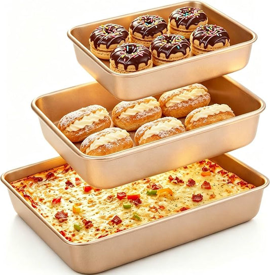 AMAGABELI GARDEN & HOME Nonstick Deep Baking Pans for Oven Tray Cake Carbon Steel Pan Baking Sheets Set of 3 Rectangle Bakeware Set for Cake Lasagna Brownie Casserole Cookie Cooking (9''/10''/13'')