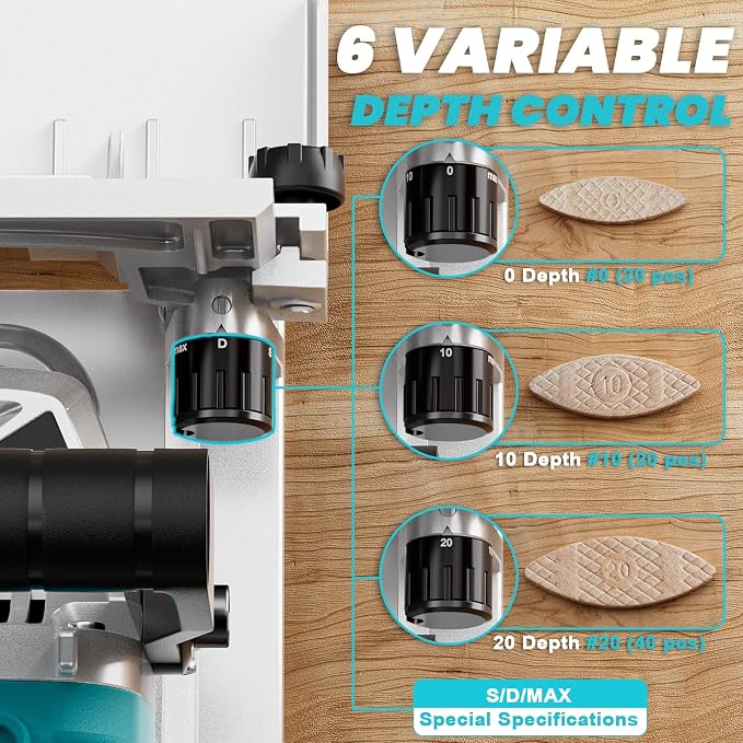 Ecarke Cordless Biscuit Joiner Tool Compatible with Makita 18V Battery, Precision Plate Joiner for Woodworking, Cabinetry & Furniture Making, 0-90° Cutting, 6 Depth Settings, 80 wafers, Tool Only