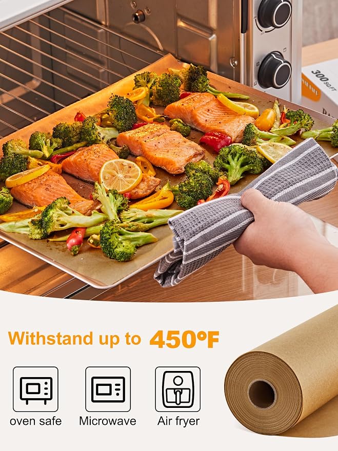 SMARTAKE Parchment Paper Roll for Baking, 2-Pack of 15 in x 242 ft, 600 sq.ft, Non-Stick Baking Paper Sheets with Slide Cutter, Heavy Duty Extra Long, for Kitchen Baking Cooking Grilling, Unbleached