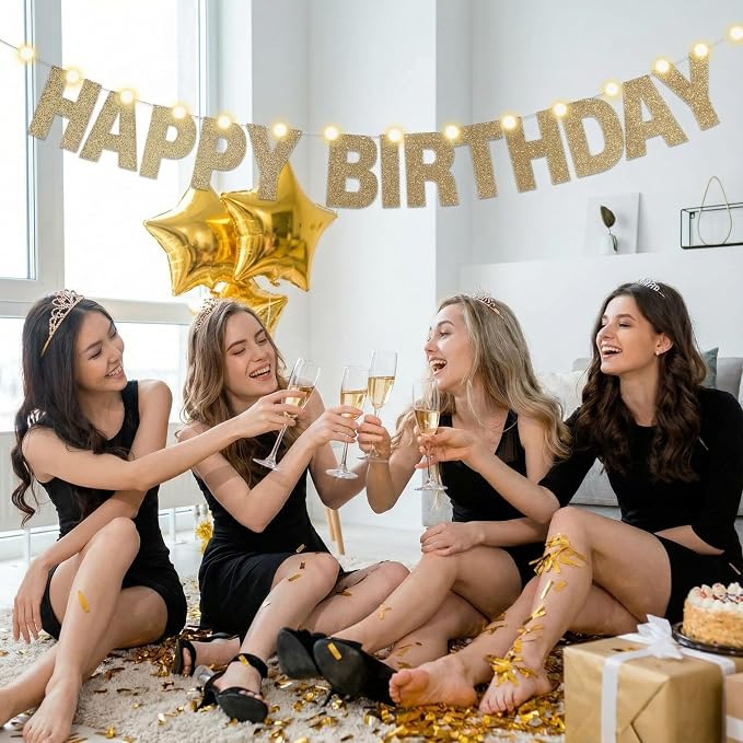 TaoBary 112 Pcs DIY Letter Kit Glitter Customizable Banner Letters Include 107 Letters and Numbers 3 Rope and 2 Needles for Birthday Halloween Christmas Wedding Valentine Party Decor(Champagne Gold)