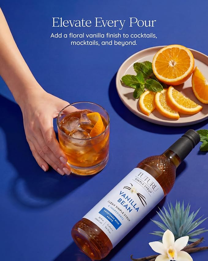 Vanilla Bean Agave Simple Syrup for Coffee & Cocktails - Sweetened with Organic Agave Nectar - Infused with Real Vanilla Bean - 36 oz