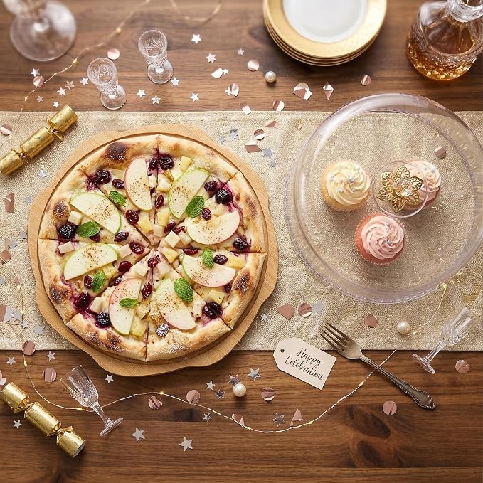 Pumtus Rotating Cake Stand with Acrylic Lid, Round Bamboo Cake Turntable for Decorating, Spinning Charcuterie Board with Dome, Dessert Display Platter, Pastry Cheese Pie Holder for Birthday Wedding