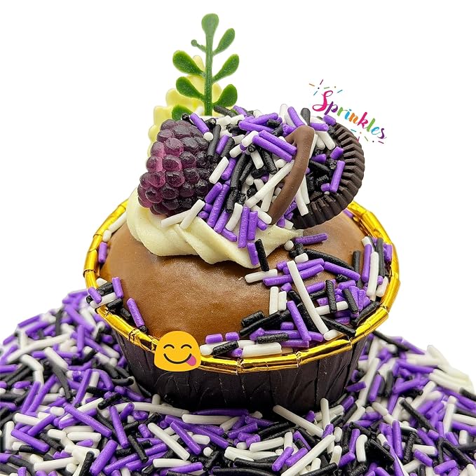 SE Si&Moos Black Purple and White Jimmies Sprinkles Black and Purple Halloween Sprinkles for Cake Decorating Edible Crunchy Jimmies for Topping Ice Cream, Cookies, Cakes, Cupcakes, Dessert Decorating 3 OZ