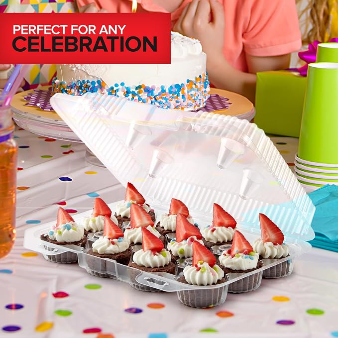 Stock Your Home Mini Disposable Plastic Cupcake Containers (20 Pack) 12 - Count Tray Compartment, Small or Mini Cupcakes Box/Holder/Carrier with Clear Connected Dome Lid, BPA Free