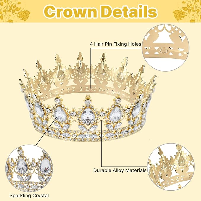 Crown Cake Topper, Gold Happy Birthday Cake Toppers Crown Balls Candles Butterflies, Corona Para Pastel, Cake Decorations for Women Princess Queen Wedding Party Decorations (Gold, White)