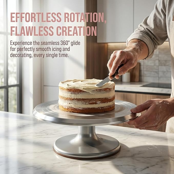 12 Inch Aluminium Alloy Revolving Cake Stand, Rotating Cake Turntable for Cake, Cupcake Decorating Supplies