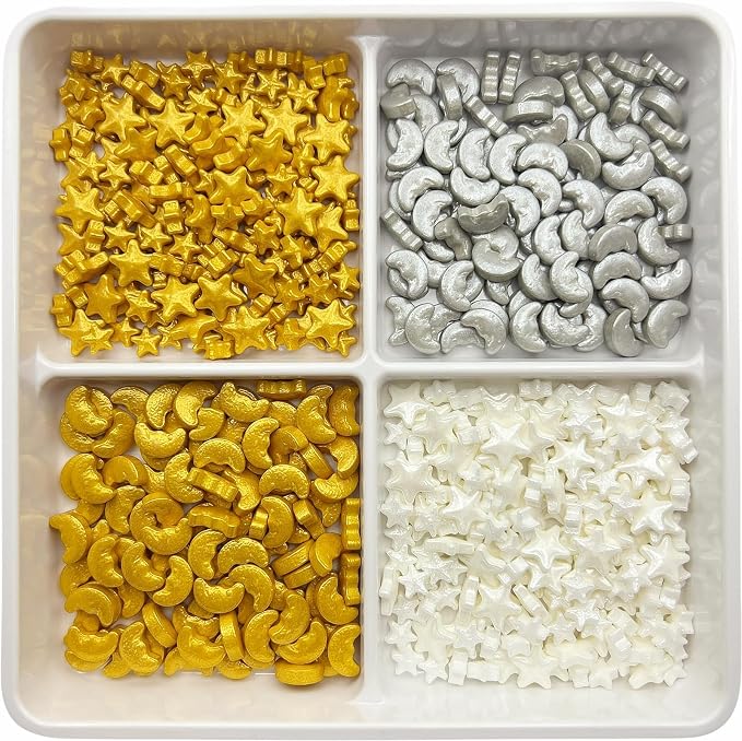 SE Si&Moos Moon and Star Sprinkles Edible Gold and White Star Sprinkles Gold and Silver Moon Cake Decoration Celestial Decorations for Party Baby Shower Birthday Holiday Supplies 3.5 OZ