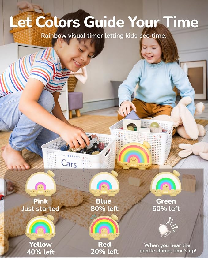 Timer Pal Rainbow Timer for Kids, Visual Timer for Kids with Night Light, Color-Changing Magnetic Visual Timer for Classroom/Calming Corner/Home (Yellow)