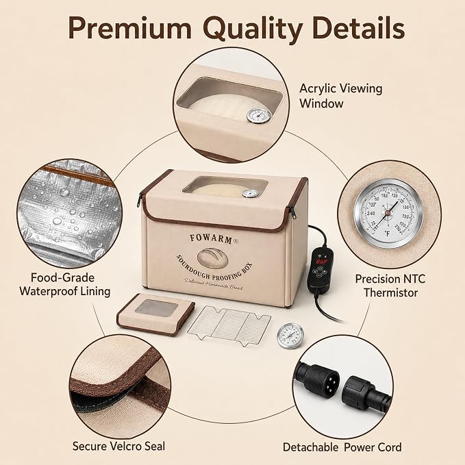 Folding Bread Proofing Box Dough Proofer Sourdough Starter Warmer with 32–108℉ Precision Temperature Control 24H Timer 3-Sided Heating Humidity Monitor 15.7×11.8×11.8in 65W
