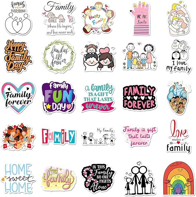 50Pcs Family Themed Stickers, Inspirational Home Sweet Home Vinyl Decals for Water Bottles, Laptops, Journals, Scrapbooks & Gifts (Family)