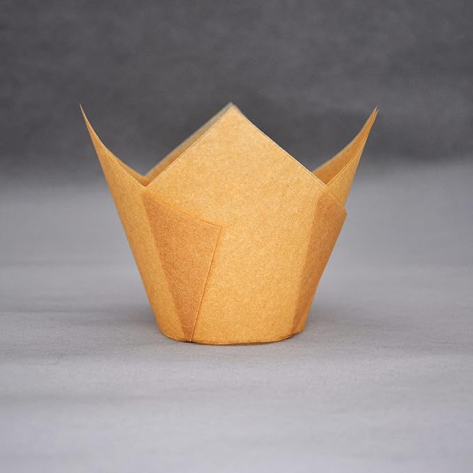 QLSmypkg Extra Large Jumbo Muffin Greaseproof paper Baking cupcake cups, 2-1/4" x 3-3/4" Natural Tulip Baking Cup Case of 125 pcs (Extra Large) (125)