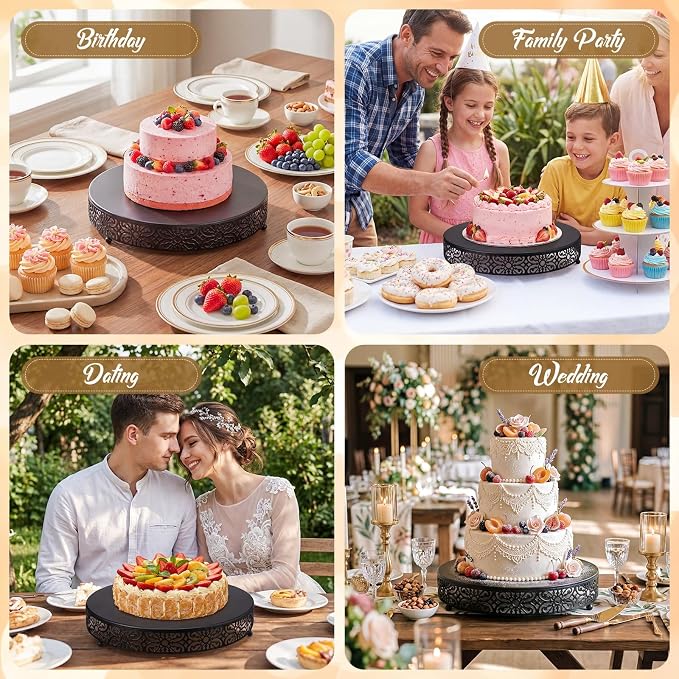 Wenqik 16 Inch Cake Stand Round Metal Cupcake Dessert Wedding Cake Stand Cookies Display Holder Fruit Food Serving Tray for Table Wedding Birthday Anniversary Party Decor (Black)
