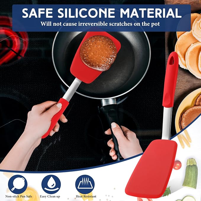 Large Silicone Spatula Flexible Silicone Cookie Spatula Heat Resistant Lagre Pancake Turner for Kitchen Use Nonstick Cookware No Scratch Cooking Flipper for Egg Pancake