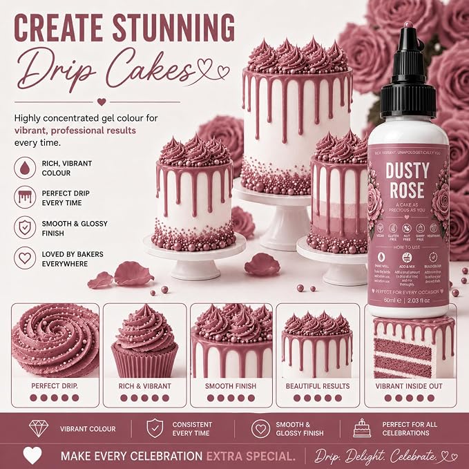 Confect Dusty Rose Gel Food Coloring – Highly Pigmented Gel Based Food Color for Buttercream, Cakes, Cookies & Baking – 60mL / 2 FL OZ