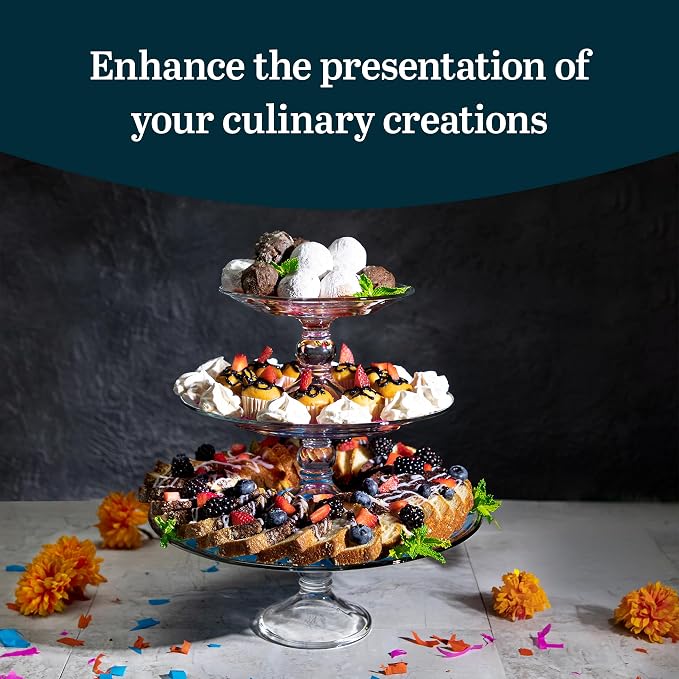 Libbey Selene 3 Tier Serving Stand Set, Elegant, Curvy Style Glass Dessert Stand, Dishwasher Safe 3 Tiered Dessert Stand for Fruit and Candy bowls