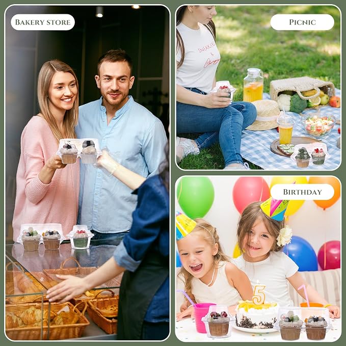 Maxdot 150 Pcs Clear Individual and 2 Count Cupcake Containers Plastic Cupcake Boxes with Connected Airtight Dome Lid, Stackable Muffin Holders for Mothers Day, Parties