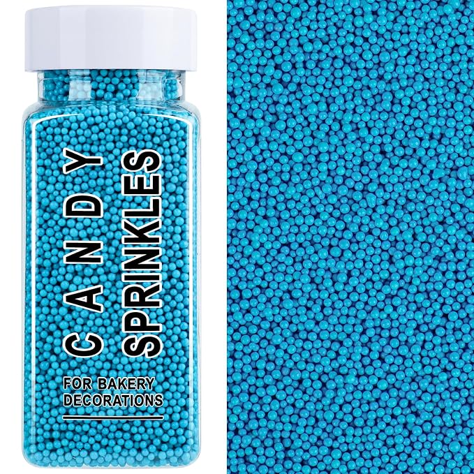 Blue Nonpareils Sprinkles, 2mm Edible Pearls for Cake Decorating, 4.6oz Mini Sugar Pearls for Baking, Cupcake, Cookie, Ice Cream Toppings, Patriotic 4th of July Memorial Day Holiday Party Supplies