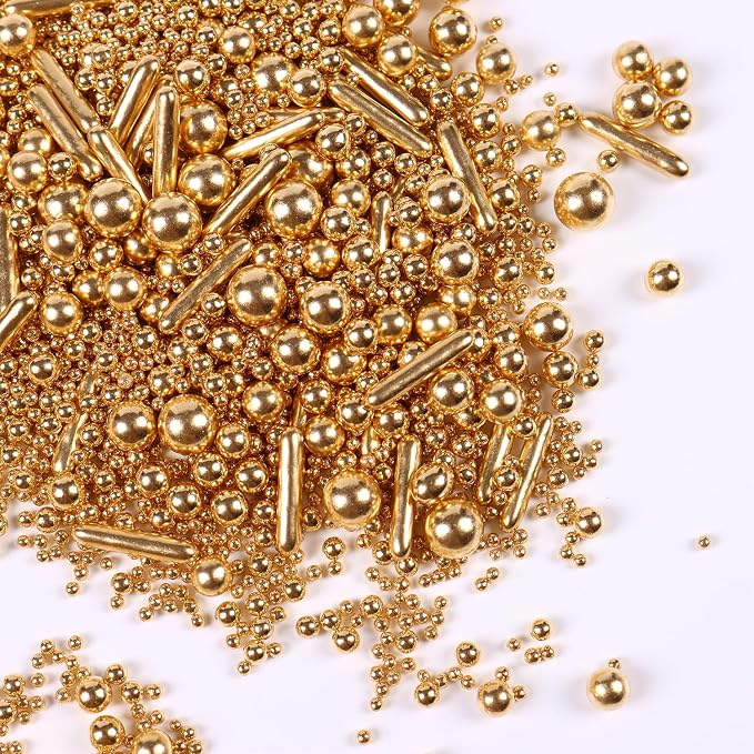 Gold Pearl Sprinkles for Cake Decorating, Pearl Metallic Rod Mix, 4.23 oz Gold Sprinkles for Cupcakes, Ice Cream, Cookies, Baby Showers, Celebrations, Weddings, Valentines, and Easter. (120g)
